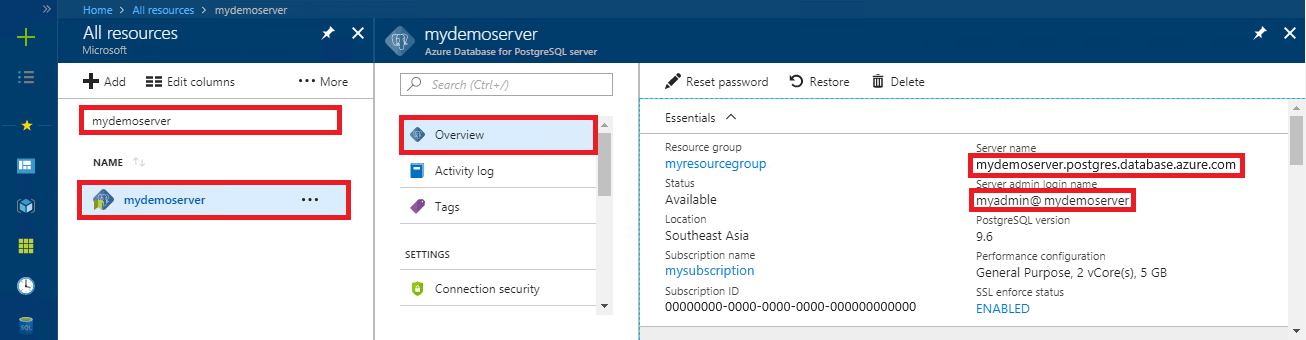 Azure Database for PostgreSQL サーバーの名前