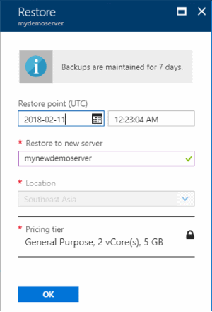 Azure Database for PostgreSQL - 情報の復元