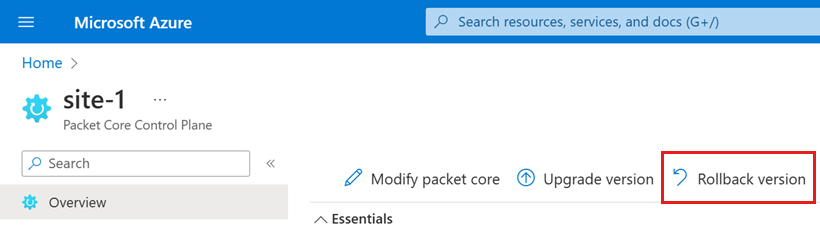 [バージョンのロールバック] オプションを示す Azure portal のスクリーンショット。