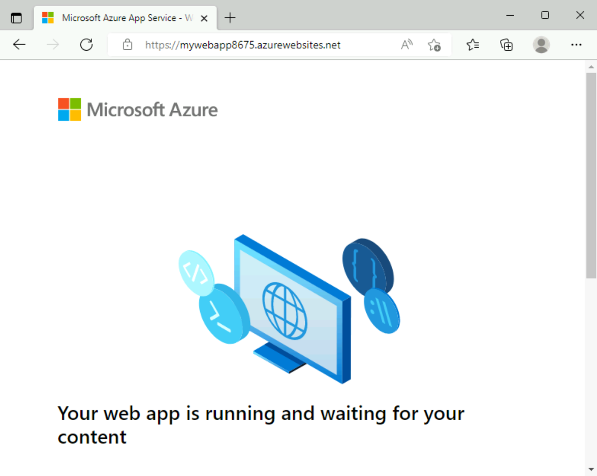既定の Web アプリ ページが表示されている Microsoft Edge のスクリーンショット。