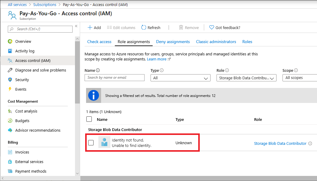 Azure のロールの割り当ての一覧に ID が見つからない