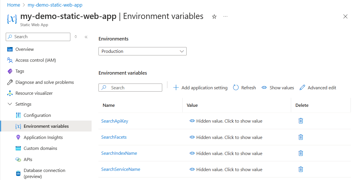 アプリの設定を保存するためのボタンがある Azure portal が表示されているブラウザーのスクリーンショット。