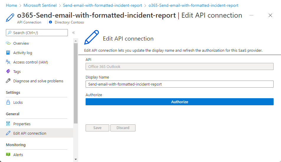 API 接続の編集方法を示すスクリーンショット。