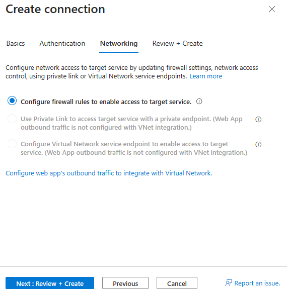 App Configuration 接続ネットワークを選択している Azure portal のスクリーンショット。