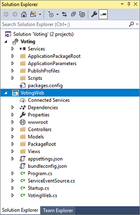 ASP.NET Core Web API を使用してアプリケーションが作成された後のソリューション エクスプローラーを示すスクリーンショット。