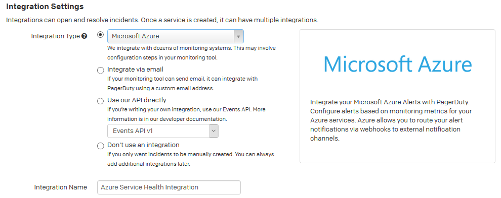 PagerDuty に表示された [Integration Settings]