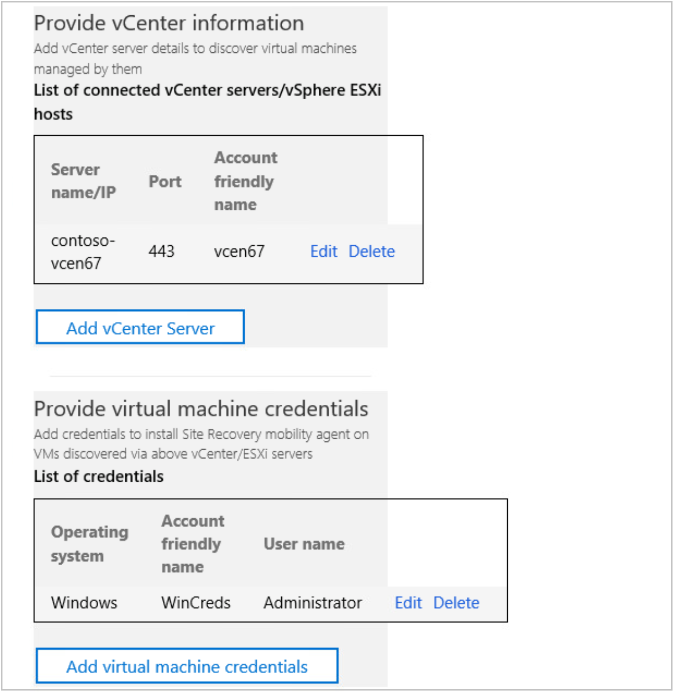 vCenterの構成を示すスクリーンショット。