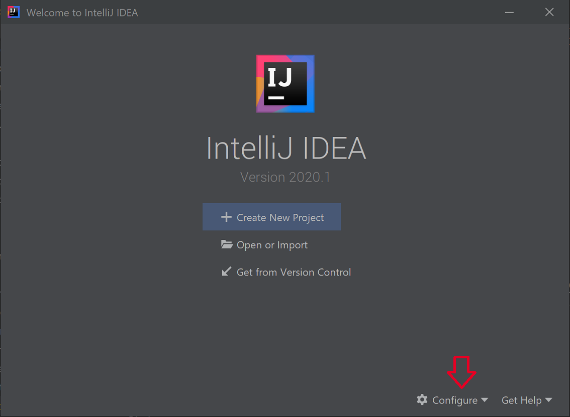 構成エレメントが強調表示された、IntelliJ IDEA のウェルカム ページを示すスクリーンショット。