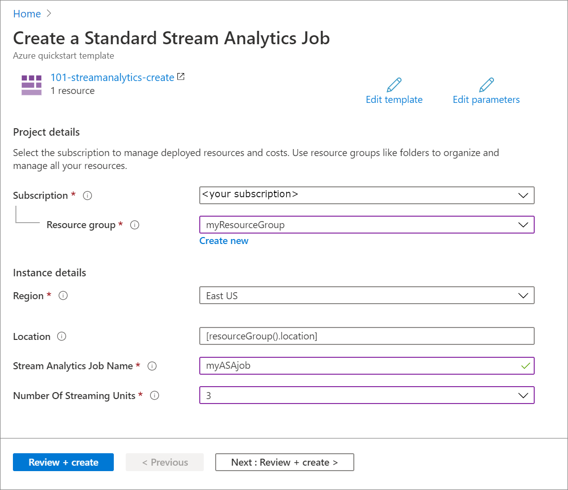 Azure Resource Manager テンプレートを使用して Azure Stream Analytics ジョブを作成します