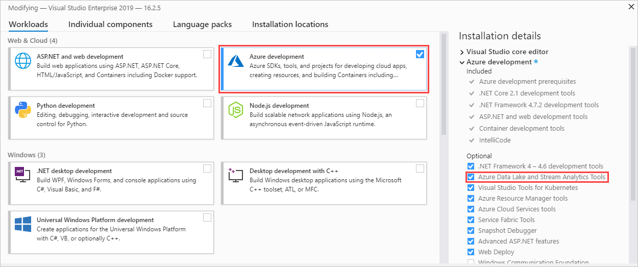 [Azure の開発] ワークロードが選択される