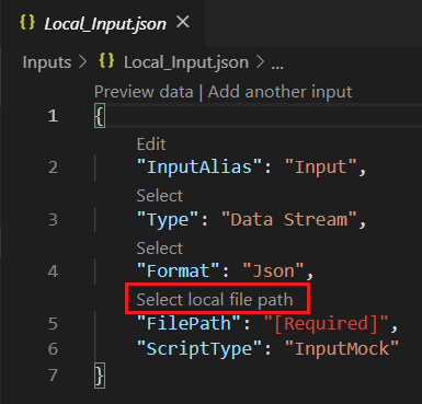 Visual Studio でのローカル ファイル パスの入力