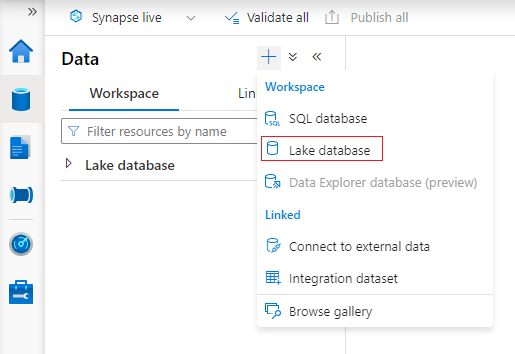 空の Lake データベースの作成を示すスクリーンショット