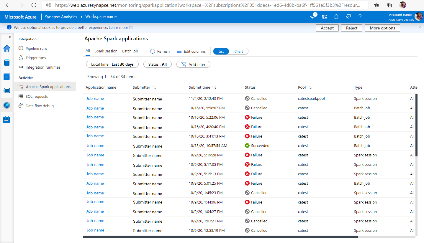 Apache Spark アプリケーションのスクリーンショット。