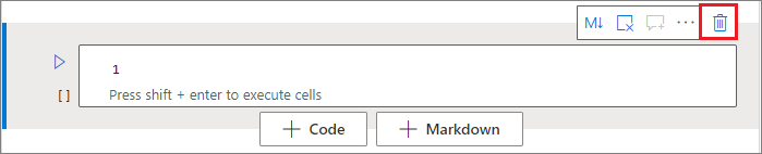 Azure ノートブックのセルの削除のスクリーンショット