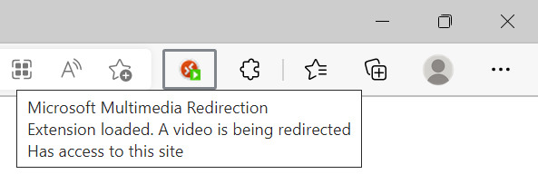 Microsoft Edge 拡張機能バーのマルチメディア リダイレクト拡張機能のスクリーンショット。