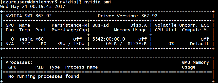 GPU デバイスの状態が照会されたときの出力を示すスクリーンショット。