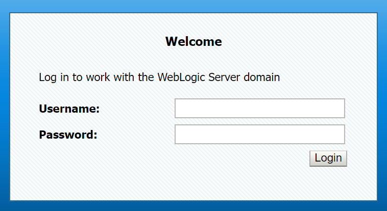 WebLogic Server 管理者ログイン画面のスクリーンショット。