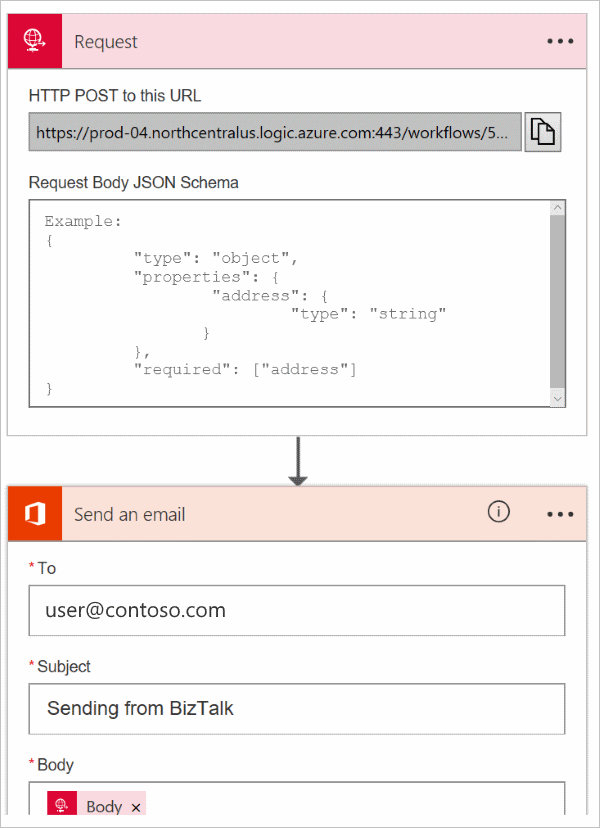 Office 365と Outlook を使用する LogicApp アダプターの例