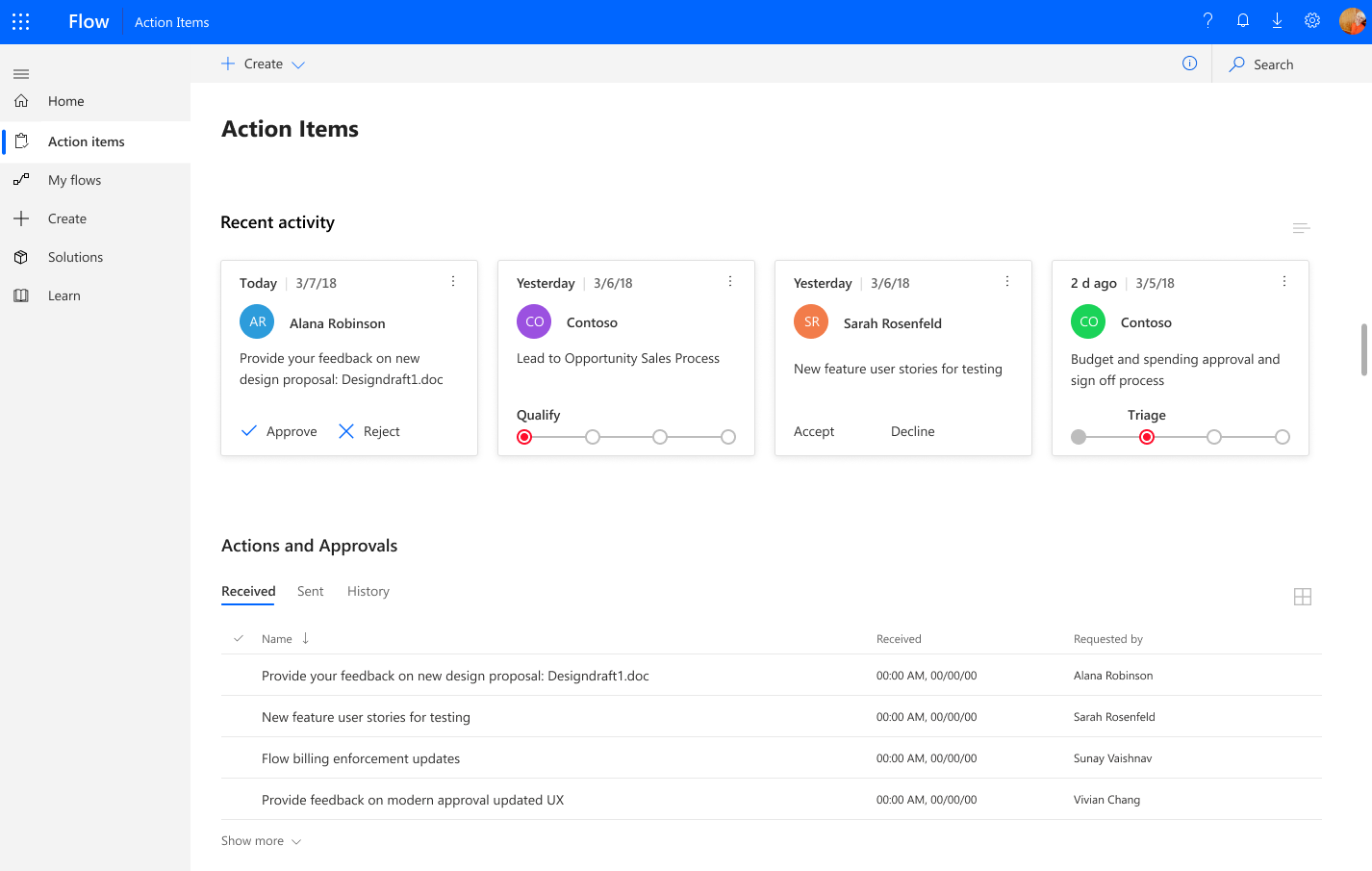 Microsoft Flow アクション センター