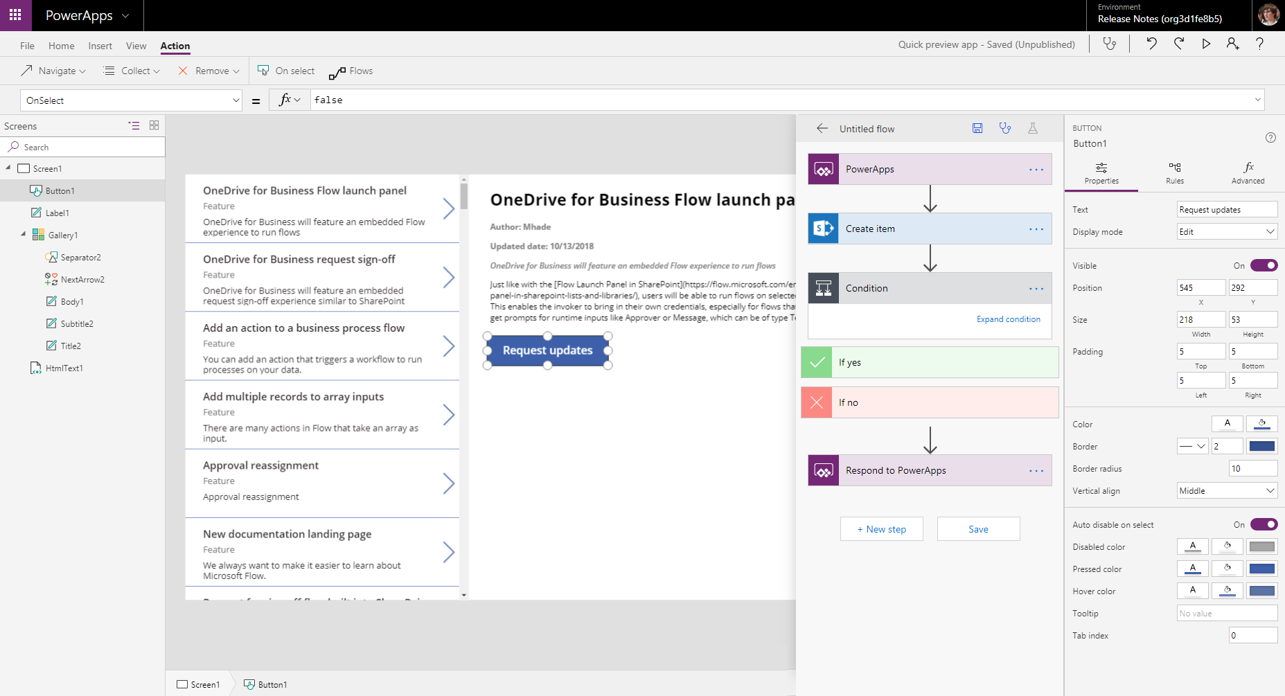 PowerApps キャンバス スタジオ内での作成