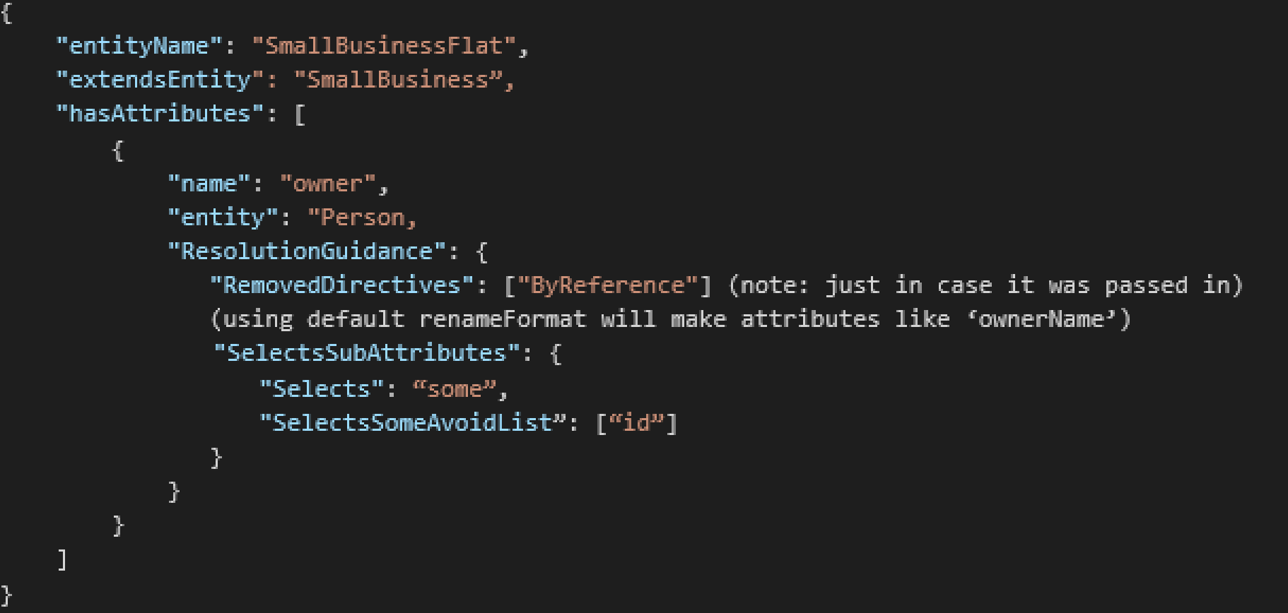 Image showing how to restate the SmallBusiness entity.