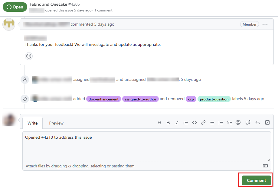 GitHub の問題コメント ボックスのスクリーンショット、PR へのリンクがある。