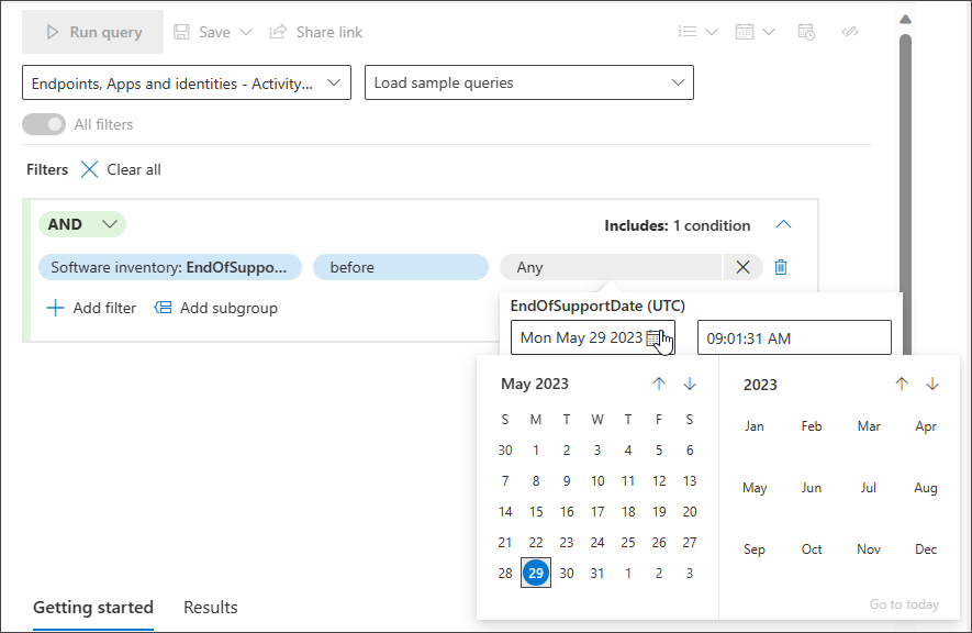 3 番目の条件としての datetime 値のスクリーンショット