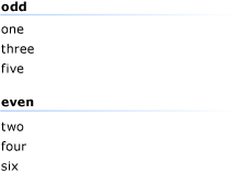 Screenshot of odd and even ListView groups.