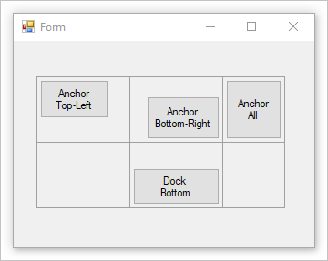 テーブル レイアウト コントロールを含む Windows フォーム。