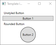 テンプレートの円形のボタンが 1 つ表示されている WPF ウィンドウ