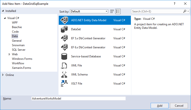 ADO.NET Entity Data Model item template