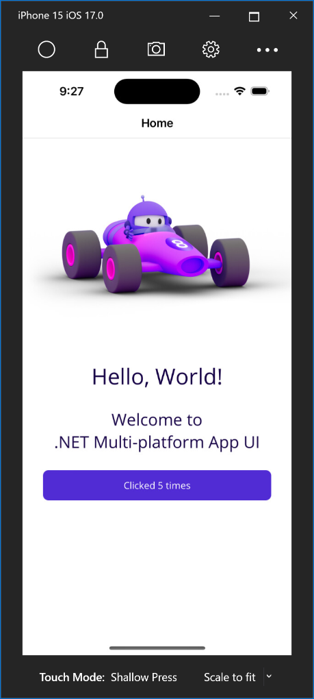 Mac の iOS Simulator で稼働している .NET MAUI アプリ。