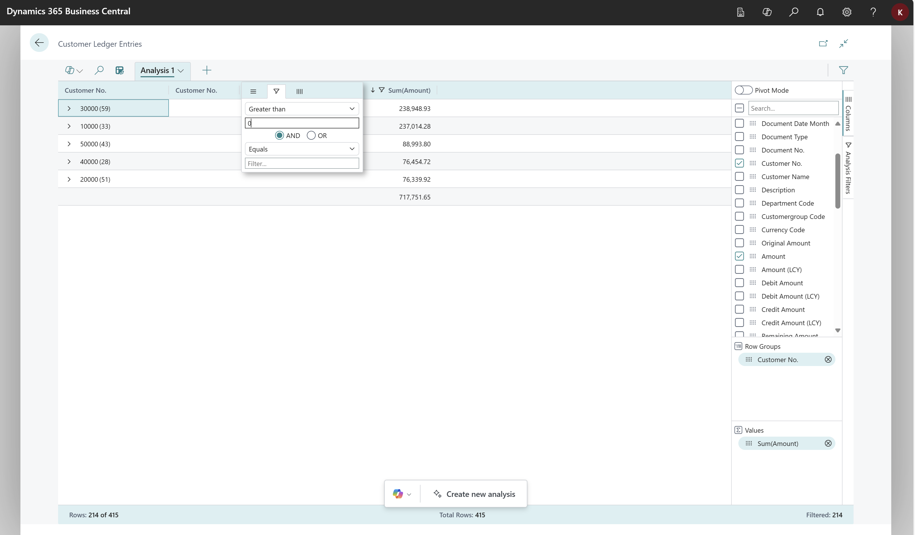 Screenshot of how to filter on totals in analysis mode