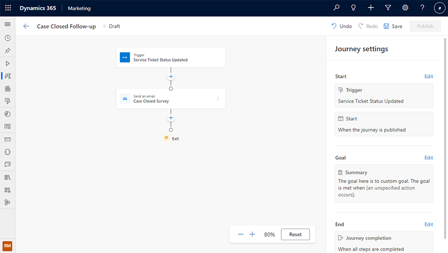 フォローアップ アンケートを表示したジャーニーのスクリーンショット。