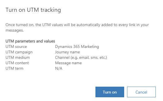 UTM コード スクリーンを有効にします。