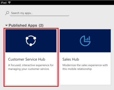 モバイル デバイスで顧客サービス ハブを選択します。