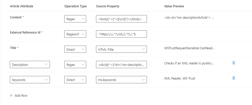 スクリーンショットは、選択した HTML ファイルからのマッピングを説明します。