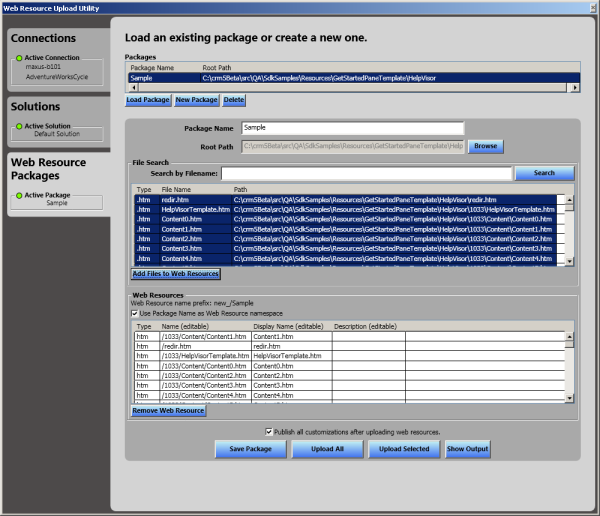 Web Resource Utility のユーザー インターフェイス。