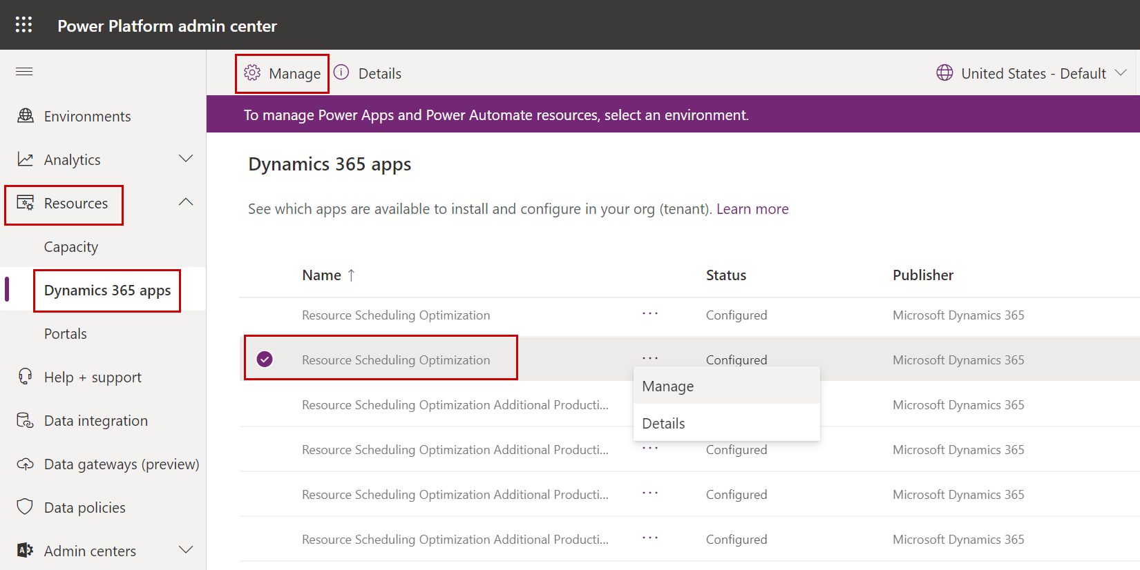 Dynamics 365 管理センターのスクリーンショット。