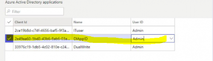 Microsoft Entra アプリケーションの一覧の DtAppID クライアント。
