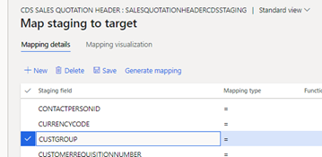CDS 販売見積書ヘッダーのターゲット ページにステージングをマップする。