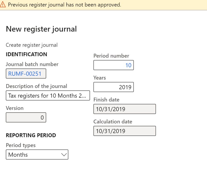 New tax register journal