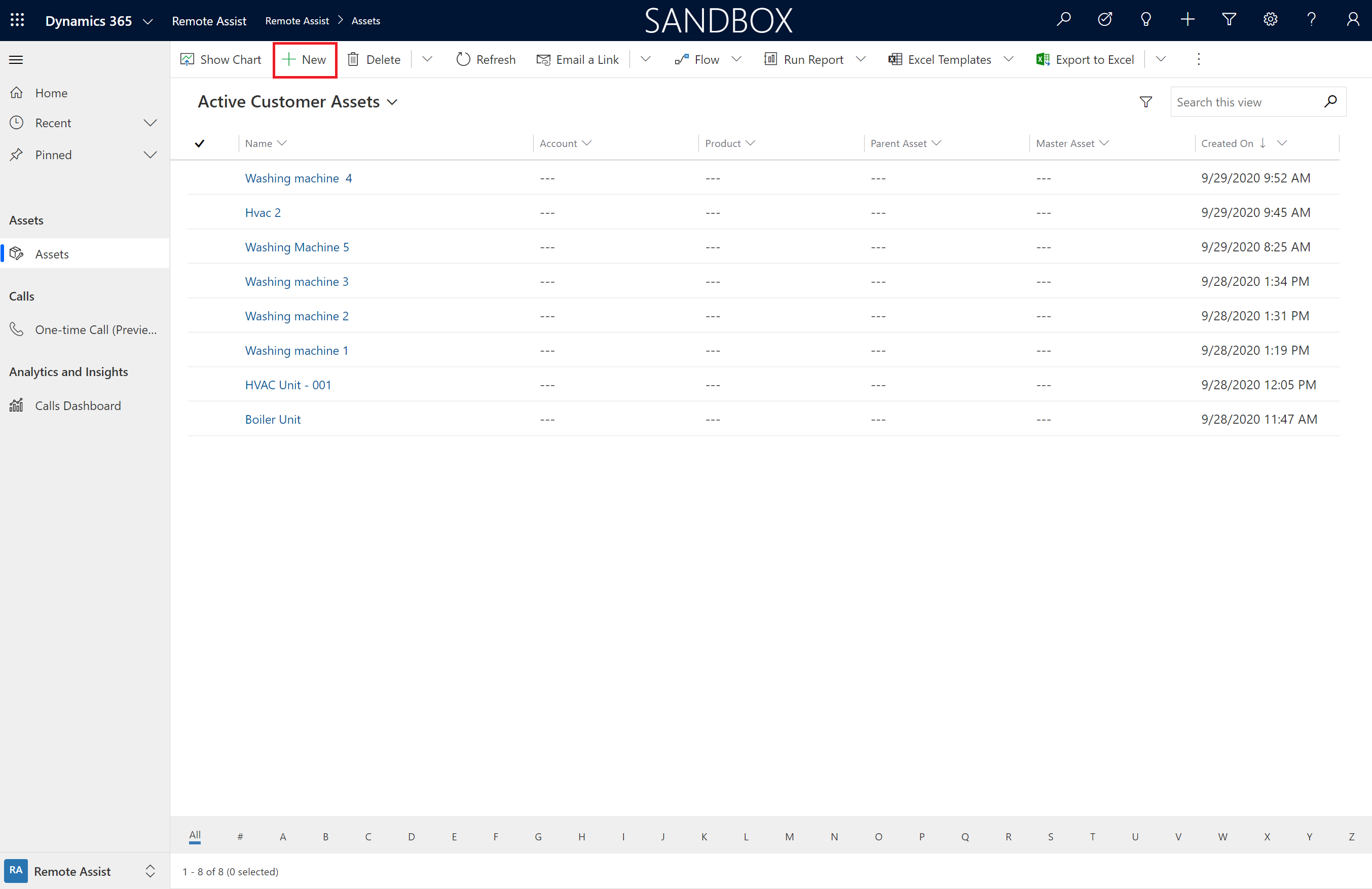 [新しい追加] オプションを表示する Dynamics 365 Remote Assist モデル駆動型アプリのスクリーンショット。