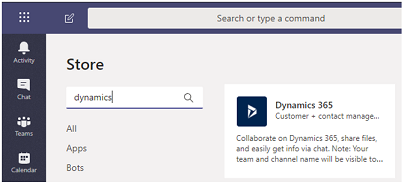 Dynamics 365 を検索して選択する。