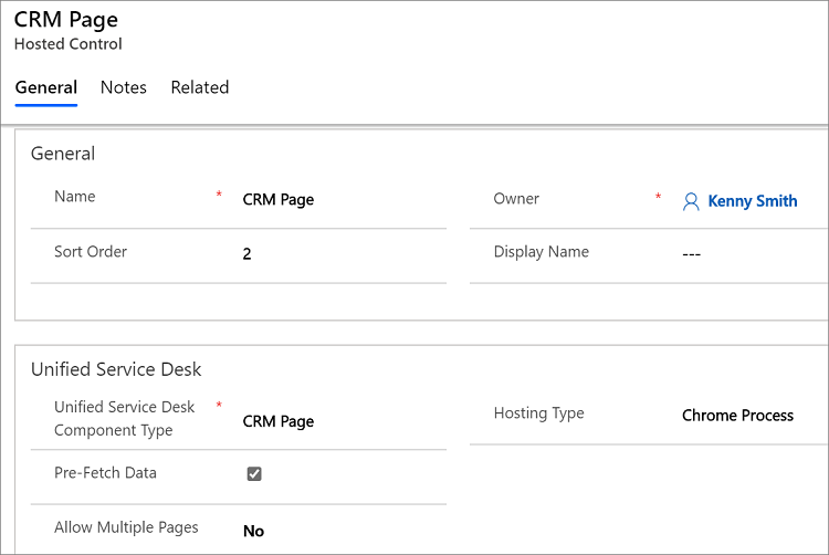 CRM ページのホストされたコントロール。