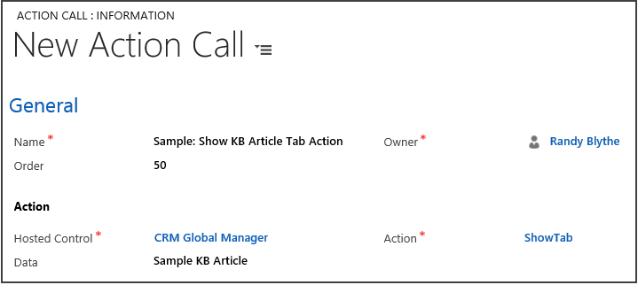 タブにサポート情報を表示するアクション コール。