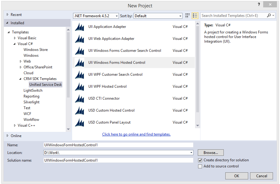 UII Windows フォームがホストされたコントロールの作成。