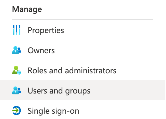 Microsoft Entra ID 選択ウィンドウの [ユーザーとグループの管理] が選択されています