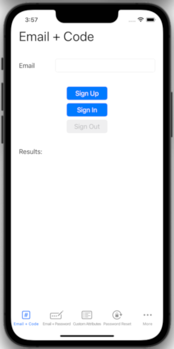 iOS アプリでメールアドレスを入力するためのユーザー プロンプトのスクリーンショット。