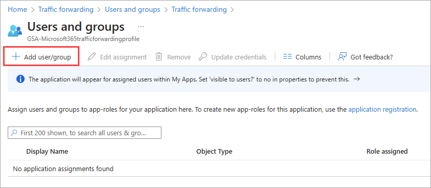 [ユーザー/グループの追加] ボタンが強調表示されたユーザーとグループ ページのスクリーンショット。